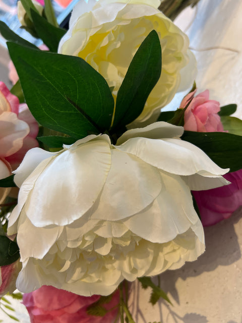 Pioenroos tak x3 crème/roze 70cm