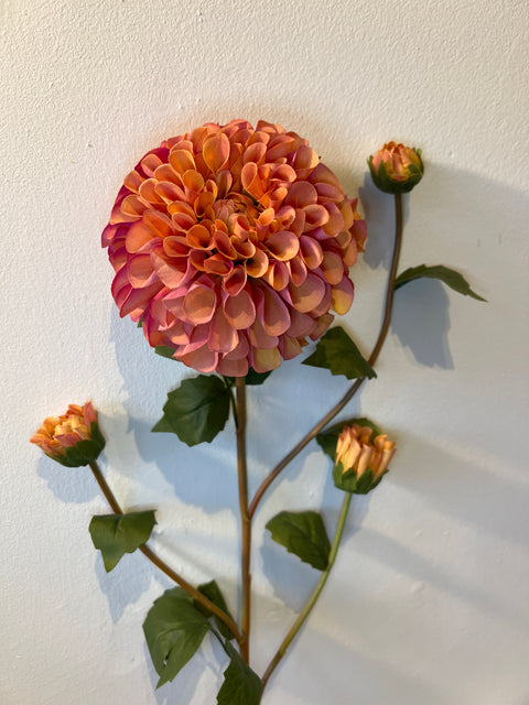 Dahlia bloem x3 knop peach  78 cm