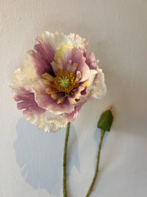 Papaver spray  x2  74 cm crème/paars